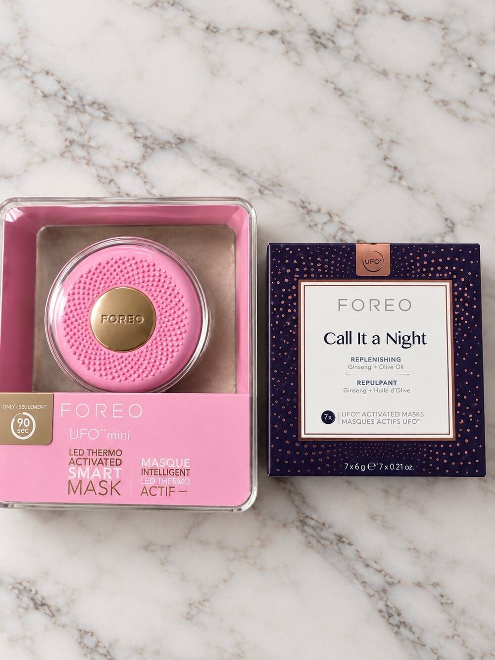 NEW FOREO UFO Mini Smart Mask Device Pink + Call It a Night 7 Mask Set Bundle